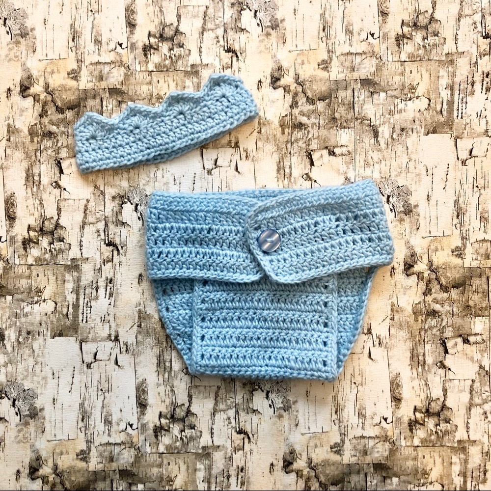 Crocheted Baby Crown & Diaper Cover Set